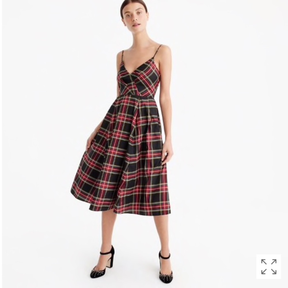 J. Crew Stewart Plaid Spaghetti Strap Silk Dress - Picture 2 of 6